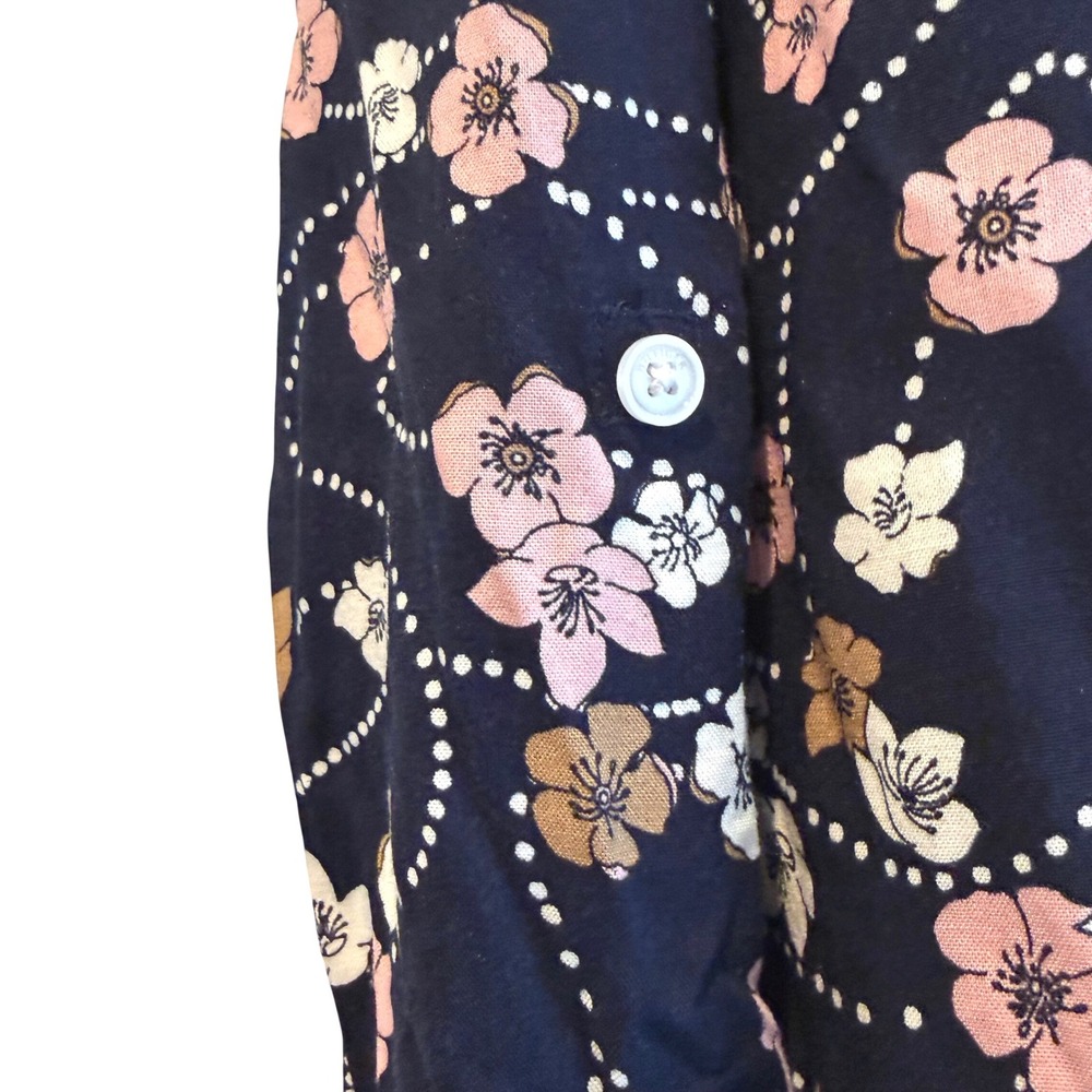 Tommy Hilfiger Asheville Navy Floral Button Up Shirt Drawstring Hem Women Medium - Picture 4 of 8